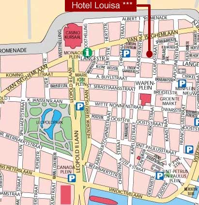 Map of Ostend - Hotel Louisa - Ostend - Belgium