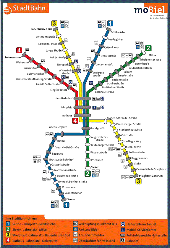 Tram line Map, Bielefeld. Germany.